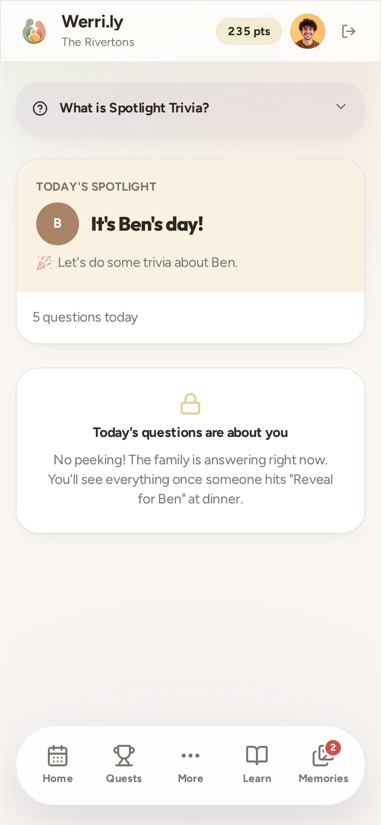 Werri.ly Learn, Play and Calm hub with lessons, games, trophy cabinet and Calm